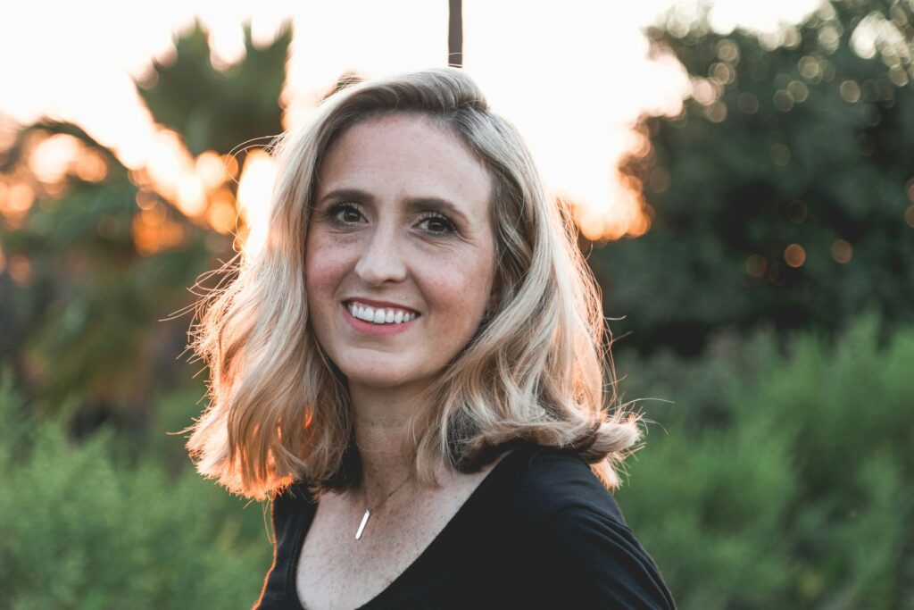 smiling middle aged woman outdoors