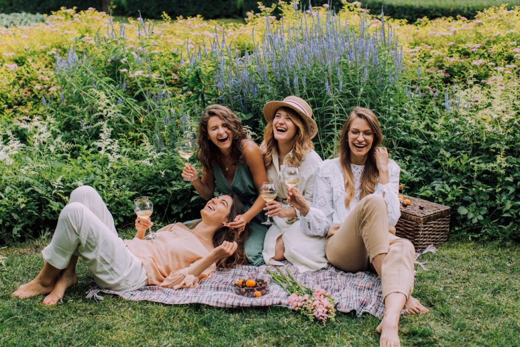 smiling female friends picnic